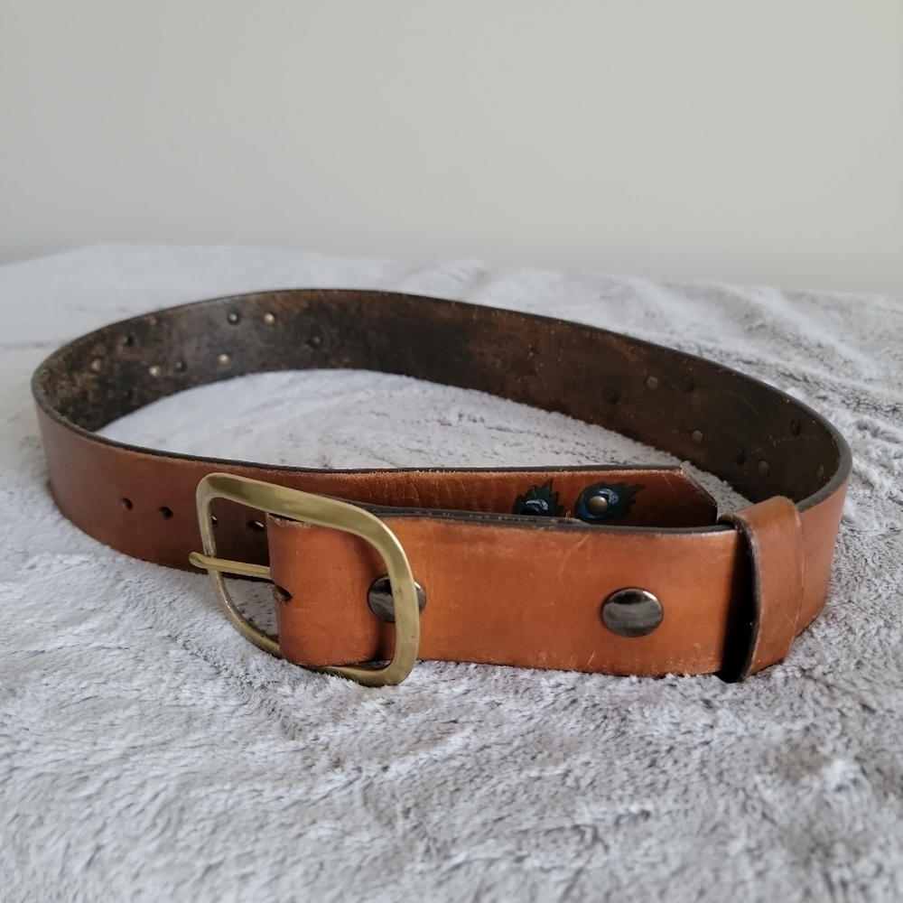 Vintage STOWE PROVISIONS TX Hand Tooled Leather Belt size 30 - Picture 2 of 9
